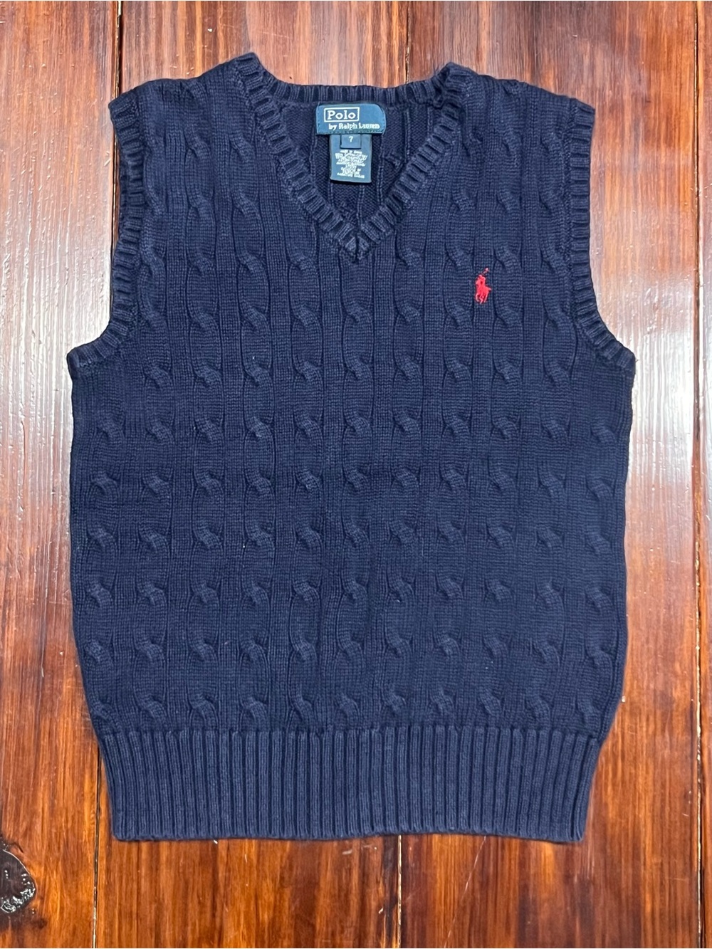 Polo Ralph Lauren Navy Cable Knit Sweater Vest Boys 7
